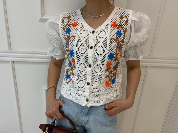 Pearls room - Korean Women Fashion - #momslook - Pretty Crochet Y Top - 8