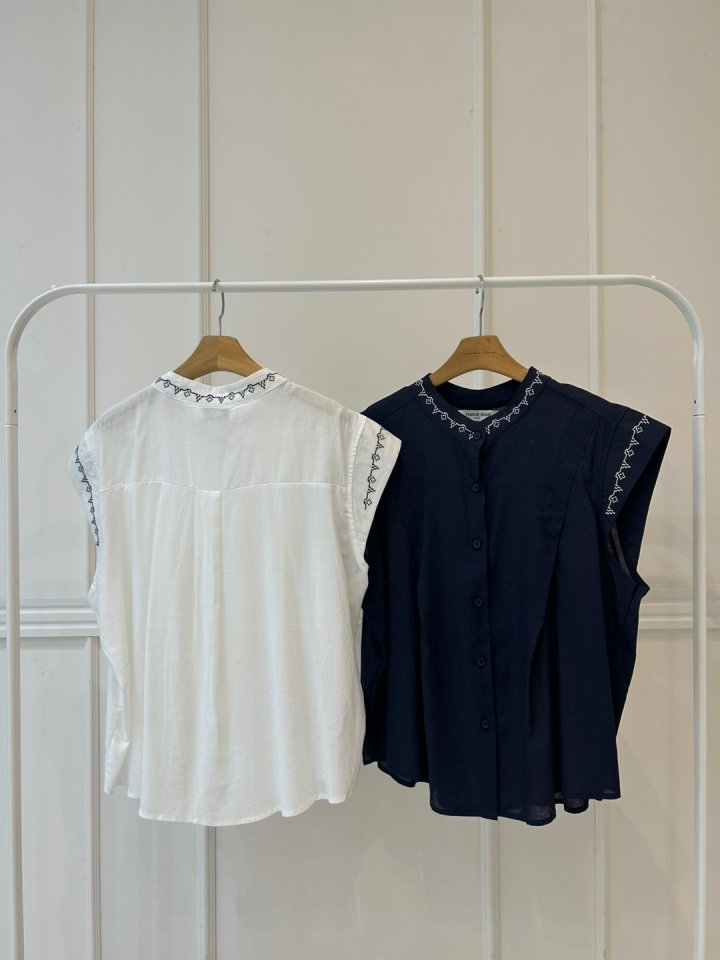 Pearls room - Korean Women Fashion - #momslook - Embroidered Pintuck Blouse - 11