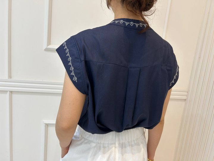 Pearls room - Korean Women Fashion - #momslook - Embroidered Pintuck Blouse - 9