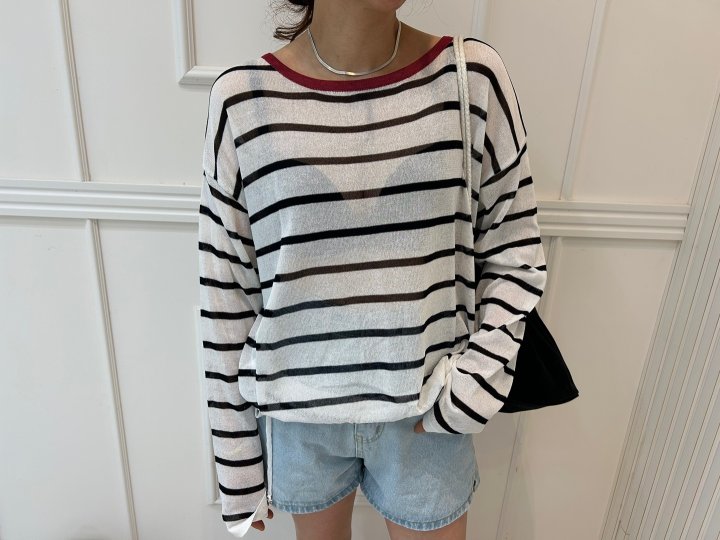 Pearls room - Korean Women Fashion - #momslook - Beach Stripe Knit - 7