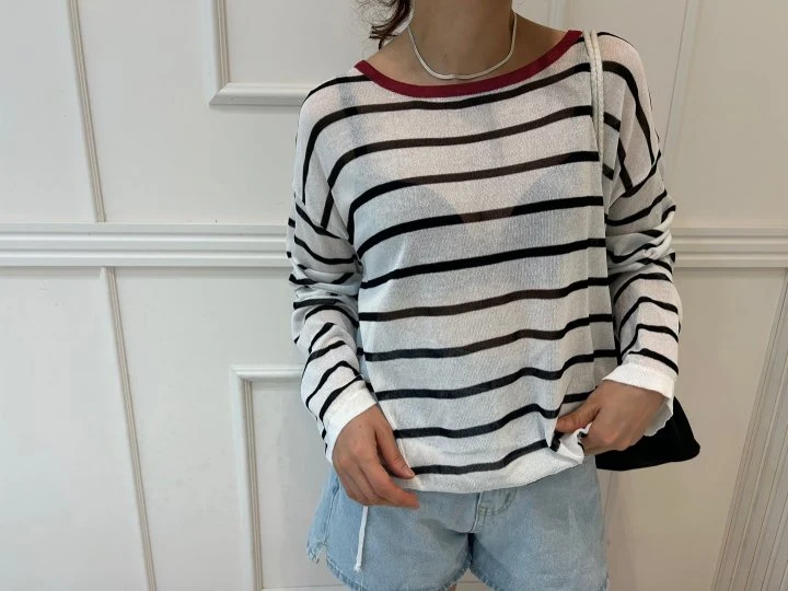 Pearls room - Korean Women Fashion - #momslook - Beach Stripe Knit - 9