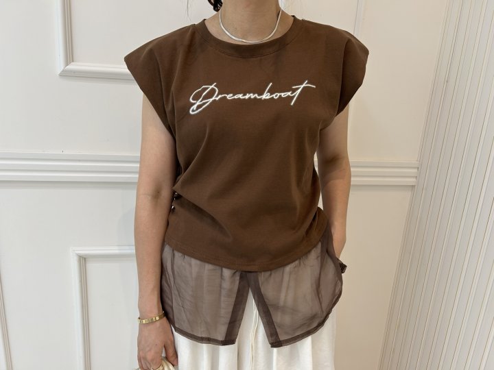 Pearls room - Korean Women Fashion - #momslook - Sheer Lettering Tee