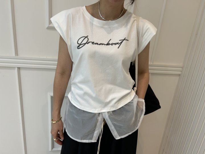 Pearls room - Korean Women Fashion - #momslook - Sheer Lettering Tee - 7