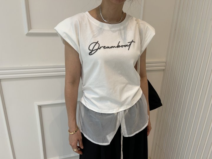 Pearls room - Korean Women Fashion - #momslook - Sheer Lettering Tee - 9