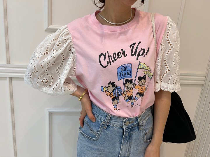 Pearls room - Korean Women Fashion - #romanticstyle - Cheer Up Tee - 5