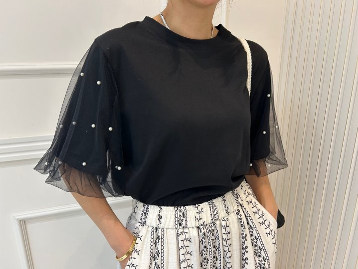Pearls room - Korean Women Fashion - #shopsmall - Pearl Puff Tee - 2