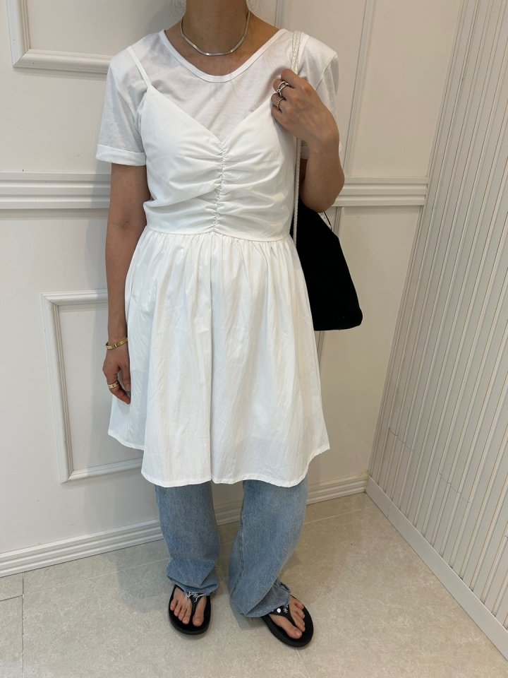 Pearls room - Korean Women Fashion - #thatsdarling - Shirring Sleeveless One-piece - 2
