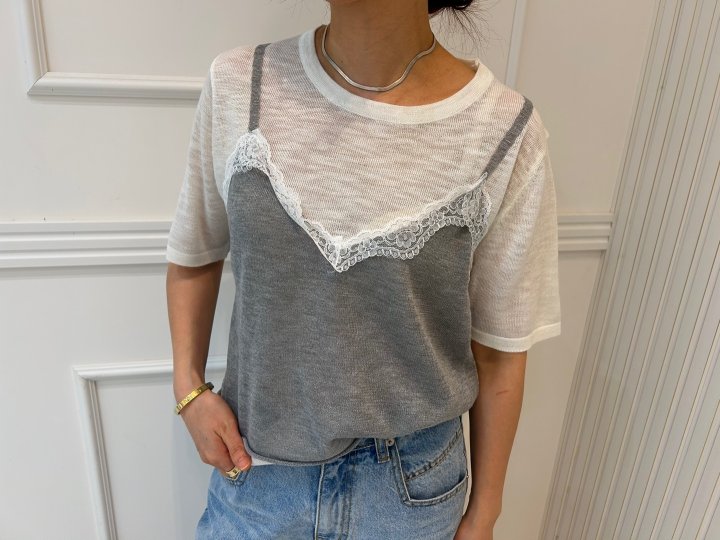 Pearls room - Korean Women Fashion - #thelittlethings - Miu Fake Short Sleeve Knit - 2