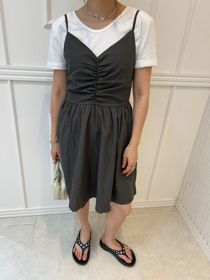 Pearls room - Korean Women Fashion - #womensfashion - Shirring Sleeveless One-piece - 7
