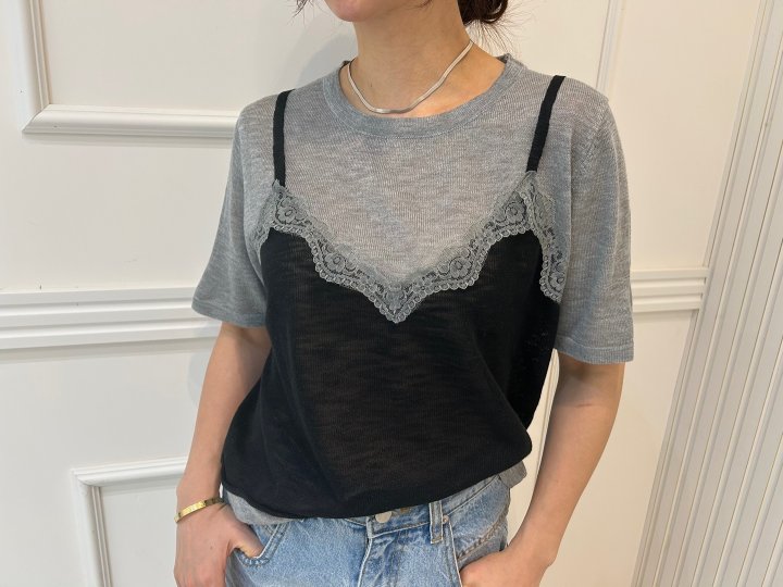 Pearls room - Korean Women Fashion - #womensfashion - Miu Fake Short Sleeve Knit - 10
