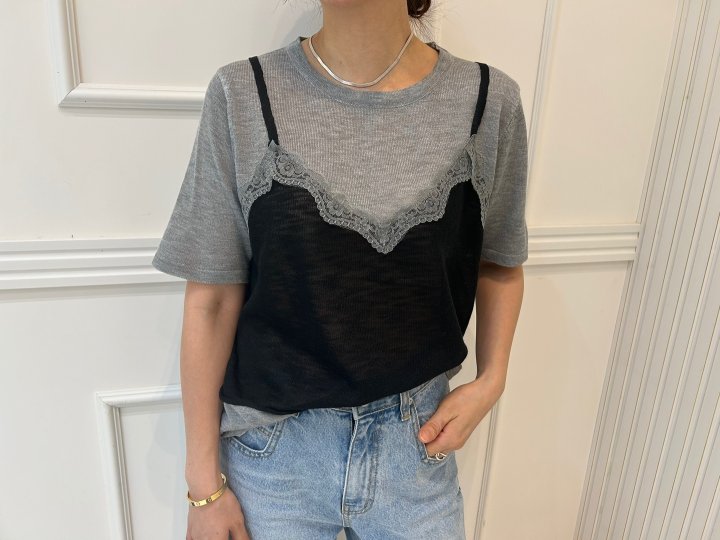 Pearls room - Korean Women Fashion - #womensfashion - Miu Fake Short Sleeve Knit - 12