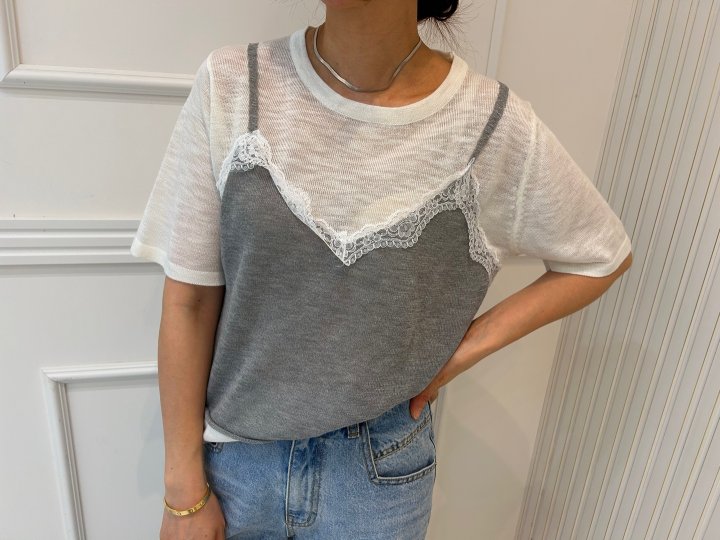 Pearls room - Korean Women Fashion - #womensfashion - Miu Fake Short Sleeve Knit - 6