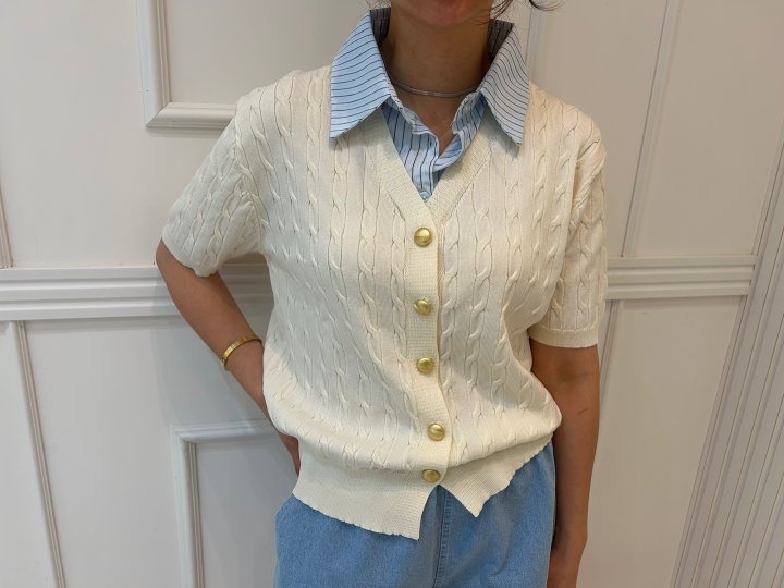 Pearls room - Korean Women Fashion - #womensfashion - Stripe Short Sleeve Knit - 10
