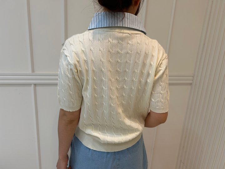 Pearls room - Korean Women Fashion - #womensfashion - Stripe Short Sleeve Knit - 12