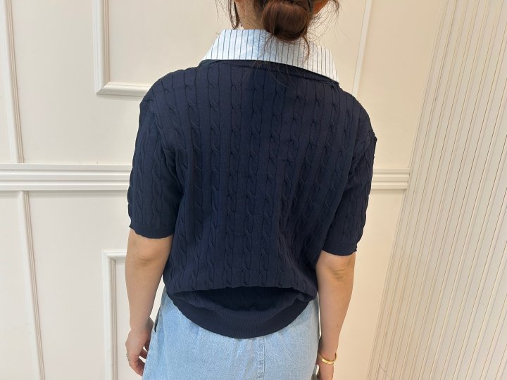 Pearls room - Korean Women Fashion - #womensfashion - Stripe Short Sleeve Knit - 6