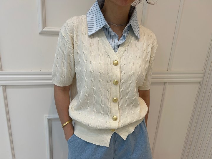 Pearls room - Korean Women Fashion - #womensfashion - Stripe Short Sleeve Knit - 8