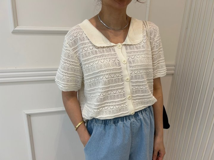 Pearls room - Korean Women Fashion - #womensfashion - Wave Lace Short Sleeve Knit - 10
