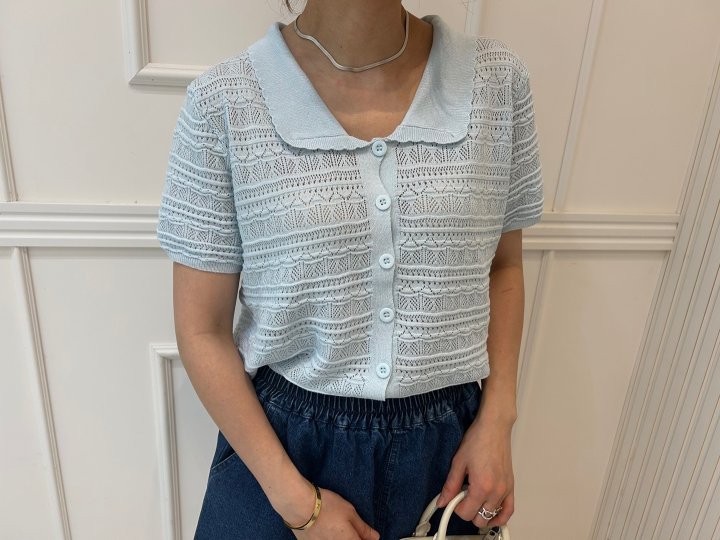 Pearls room - Korean Women Fashion - #womensfashion - Wave Lace Short Sleeve Knit - 2