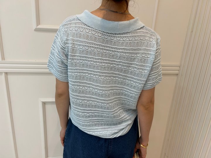 Pearls room - Korean Women Fashion - #womensfashion - Wave Lace Short Sleeve Knit - 6