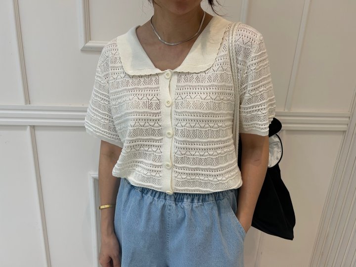 Pearls room - Korean Women Fashion - #womensfashion - Wave Lace Short Sleeve Knit - 8