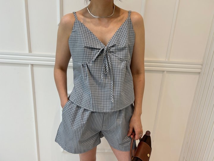 Pearls room - Korean Women Fashion - #womensfashion - Check Sleeveless Shorts Set