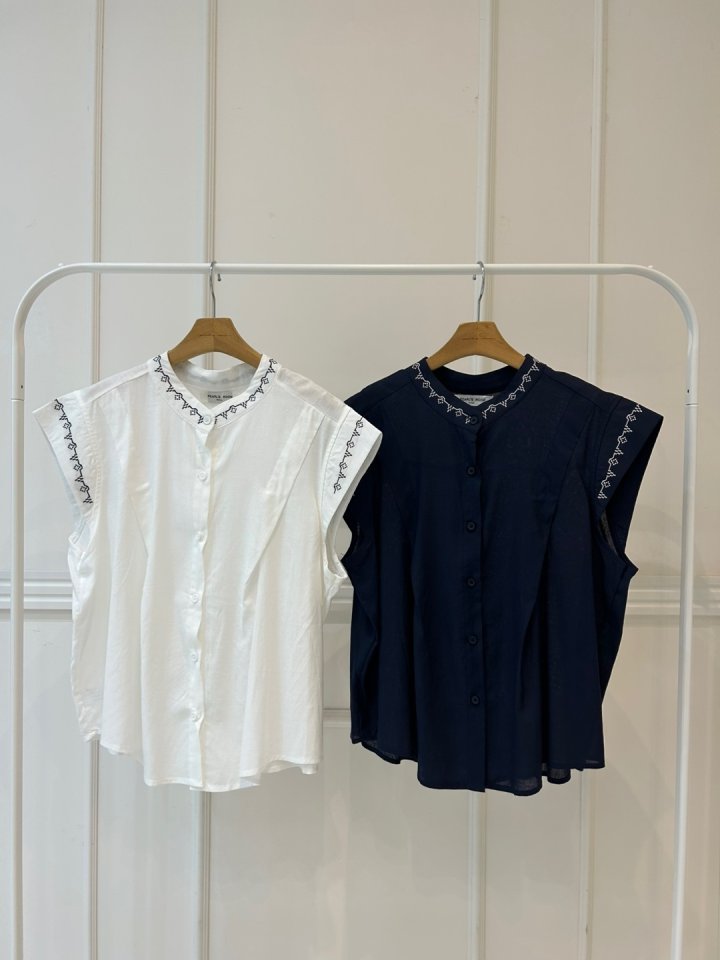 Pearls room - Korean Women Fashion - #womensfashion - Embroidered Pintuck Blouse - 10