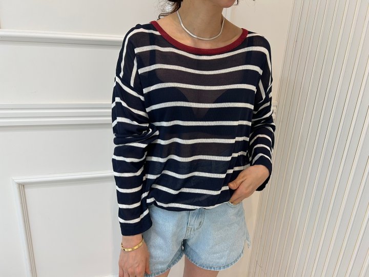 Pearls room - Korean Women Fashion - #momslook - Beach Stripe Knit - 4
