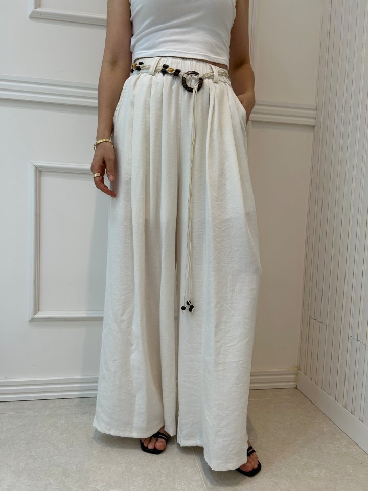 Pearls room - Korean Women Fashion - #momslook - Palm Belt Wide Pants - 4