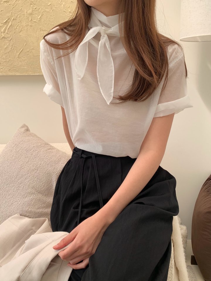Pomelo - Korean Women Fashion - #momslook - Roetie Tie Blouse - 5