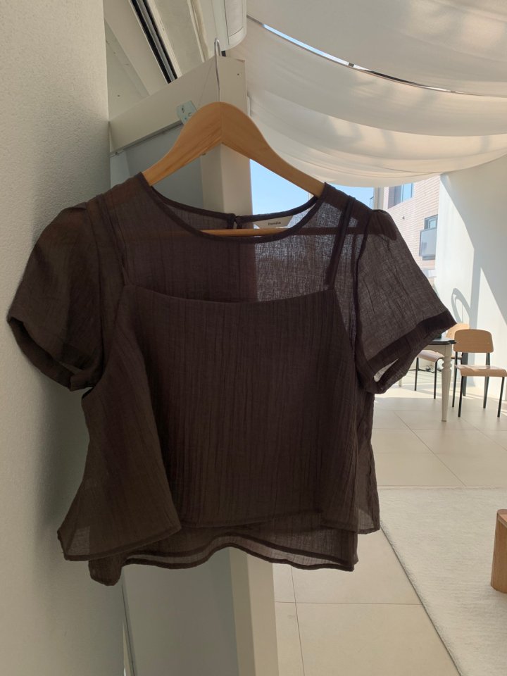 Pomelo - Korean Women Fashion - #momslook - Sheer Layered Blouse Set (with Bustier) - 7
