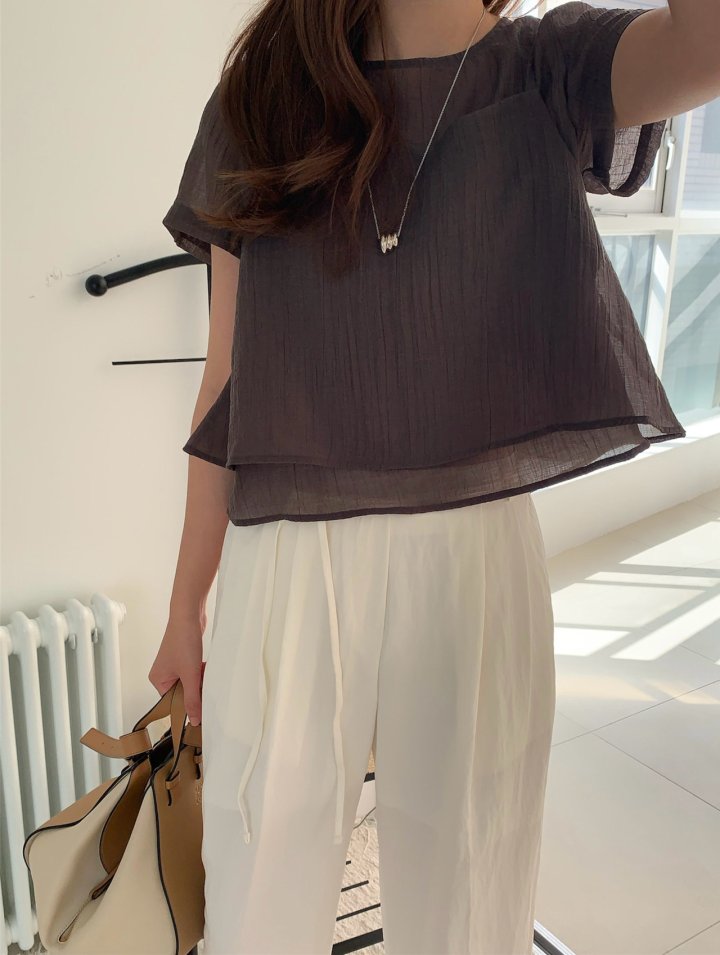 Pomelo - Korean Women Fashion - #momslook - Sheer Layered Blouse Set (with Bustier) - 8