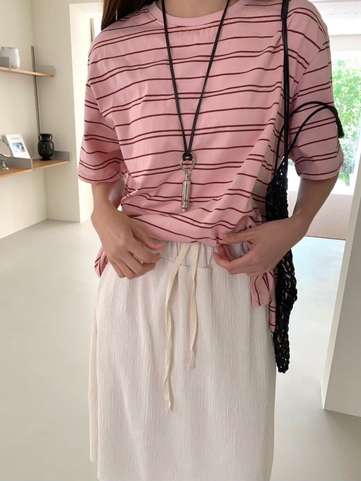 Pomelo - Korean Women Fashion - #momslook - Letter Stripe Tee - 8
