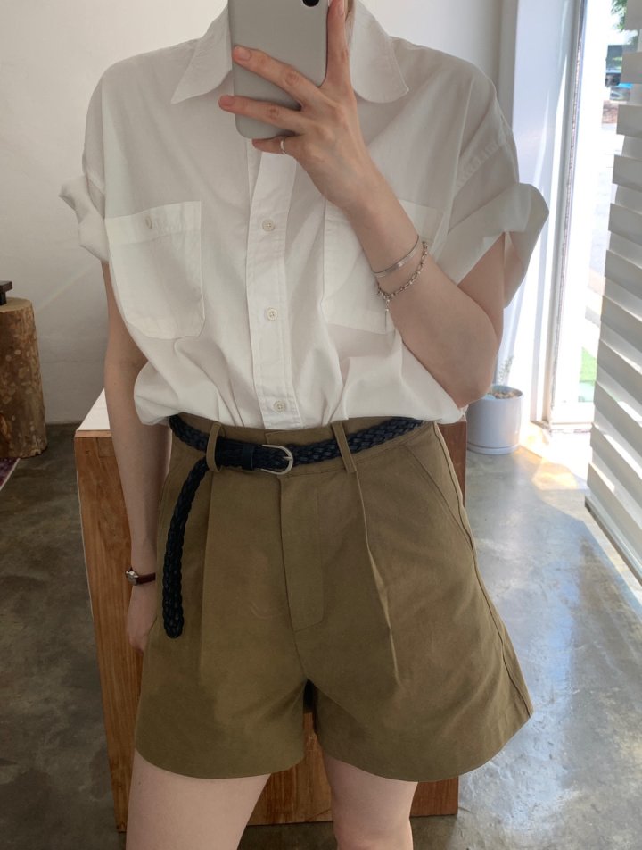 Pomelo - Korean Women Fashion - #momslook - Short Sleeve Washed Shirt (Ivory) - 5