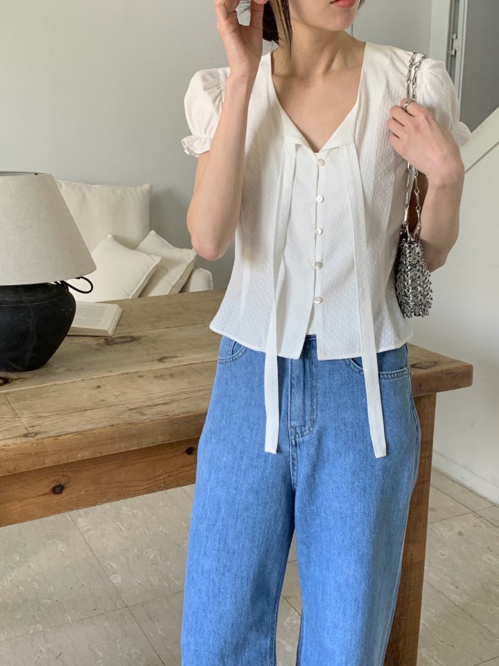 Pomelo - Korean Women Fashion - #momslook - Dot Tie Blouse - 8