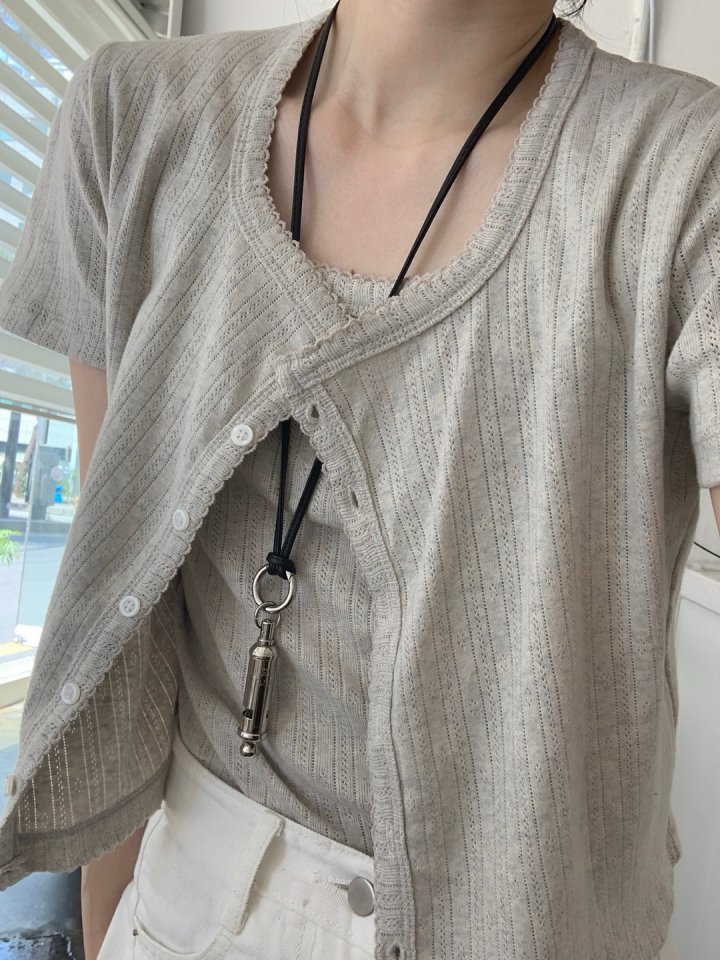 Pomelo - Korean Women Fashion - #momslook - Eyelet Set (Cardigan+Sleeveless)
