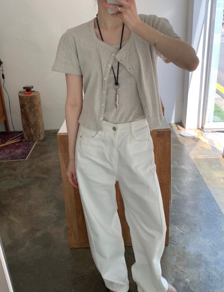 Pomelo - Korean Women Fashion - #momslook - Eyelet Set (Cardigan+Sleeveless) - 3