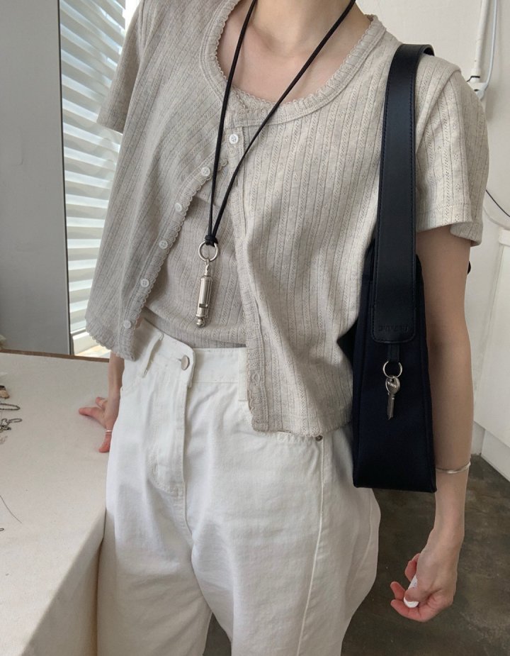 Pomelo - Korean Women Fashion - #momslook - Eyelet Set (Cardigan+Sleeveless) - 7