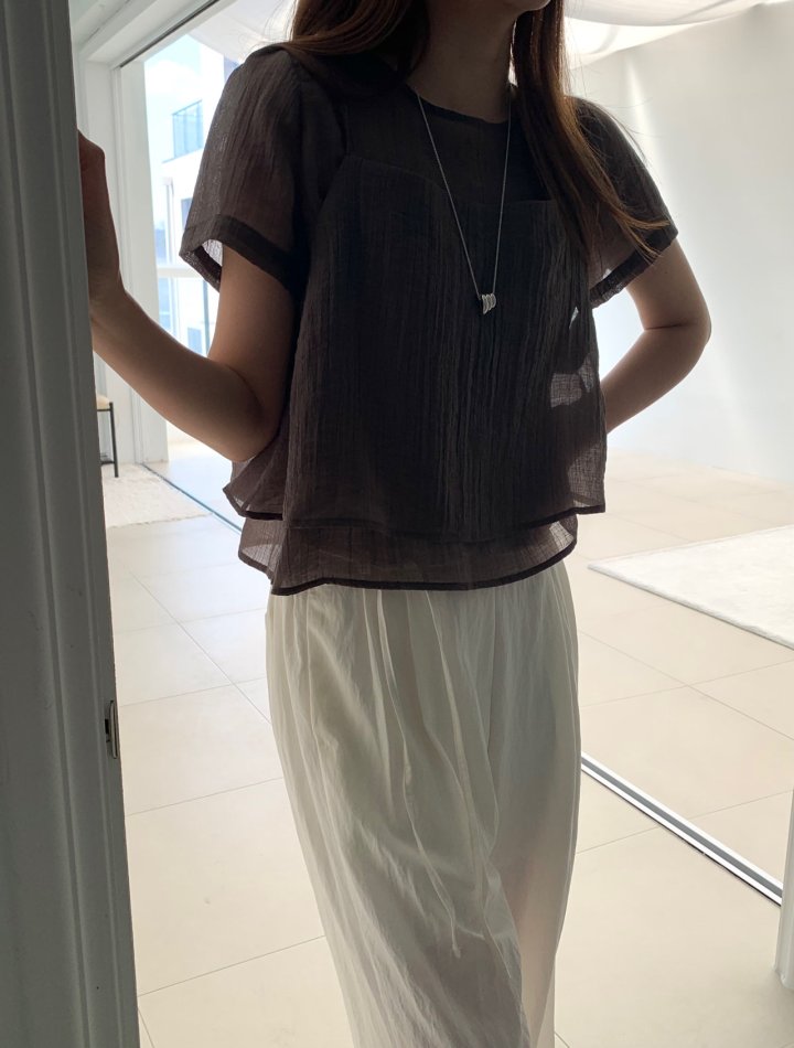 Pomelo - Korean Women Fashion - #pursuepretty - Sheer Layered Blouse Set (with Bustier) - 12
