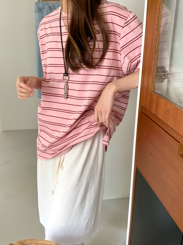 Pomelo - Korean Women Fashion - #restrostyle - Letter Stripe Tee - 3