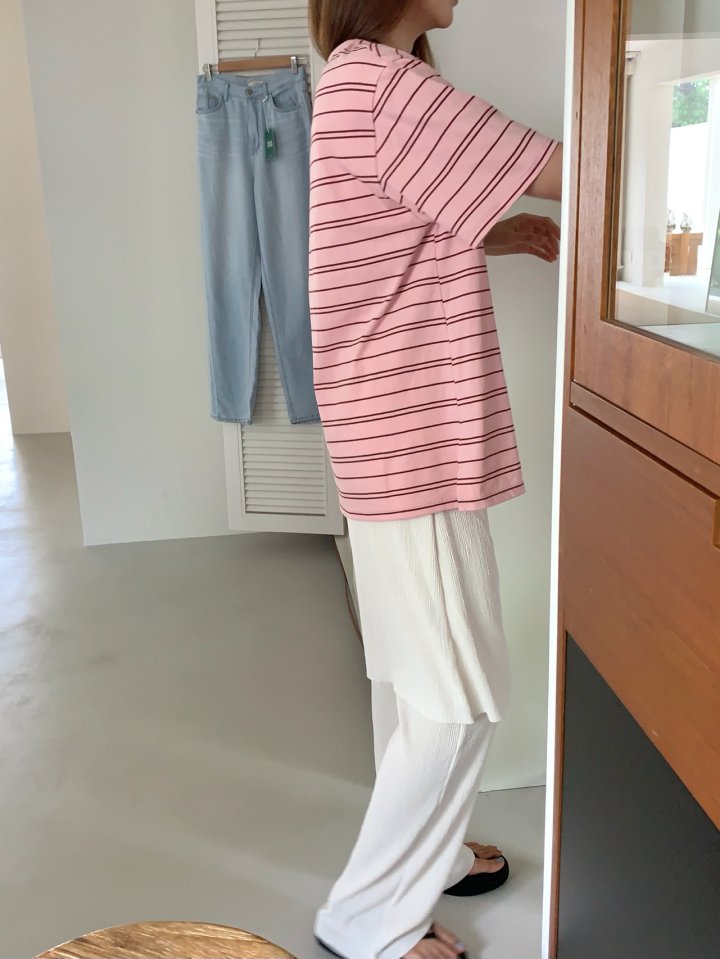 Pomelo - Korean Women Fashion - #restrostyle - Letter Stripe Tee - 4