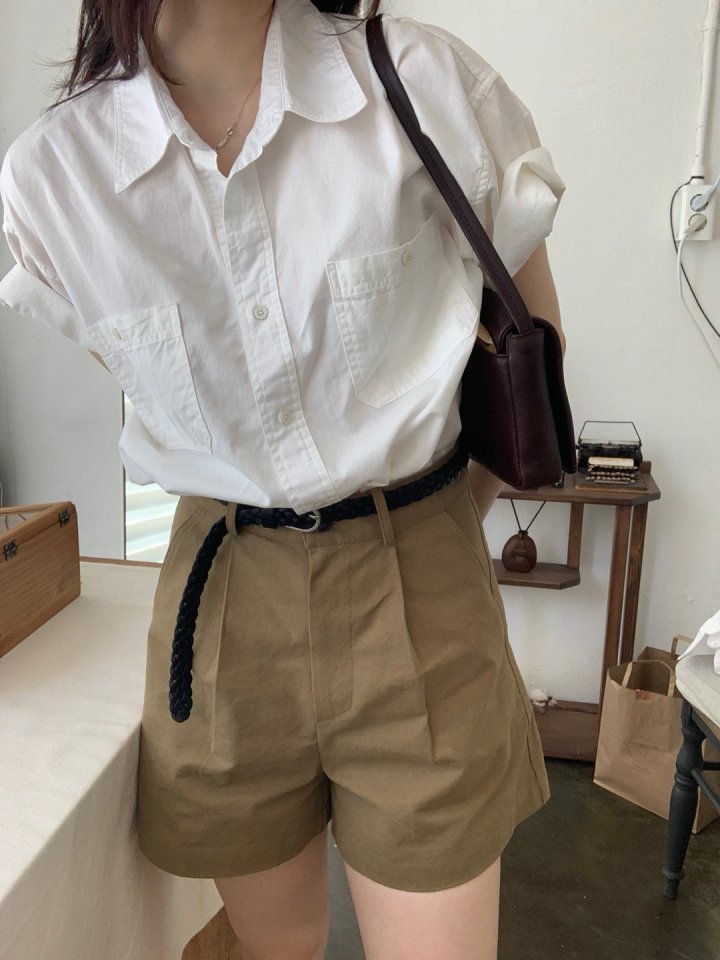 Pomelo - Korean Women Fashion - #shopsmall - Short Sleeve Washed Shirt (Ivory) - 2