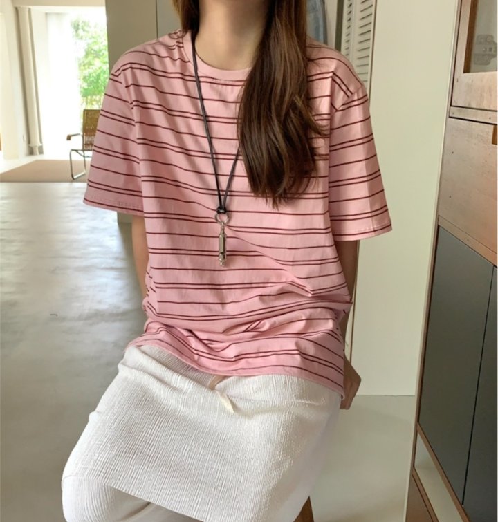 Pomelo - Korean Women Fashion - #thatsdarling - Letter Stripe Tee - 6