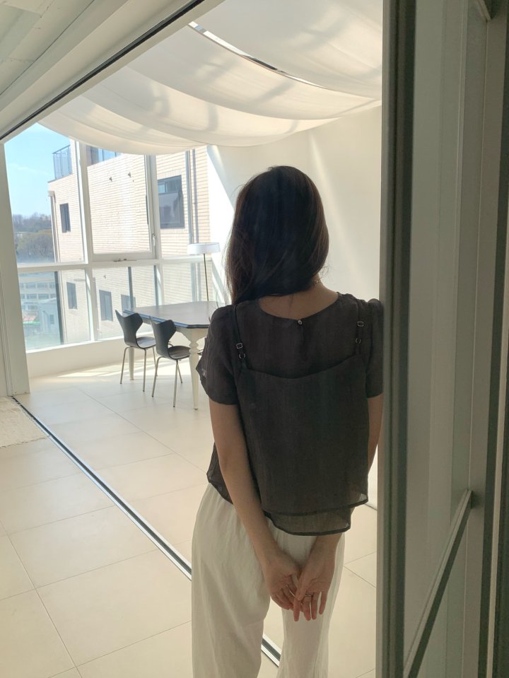 Pomelo - Korean Women Fashion - #vintageinspired - Sheer Layered Blouse Set (with Bustier) - 10