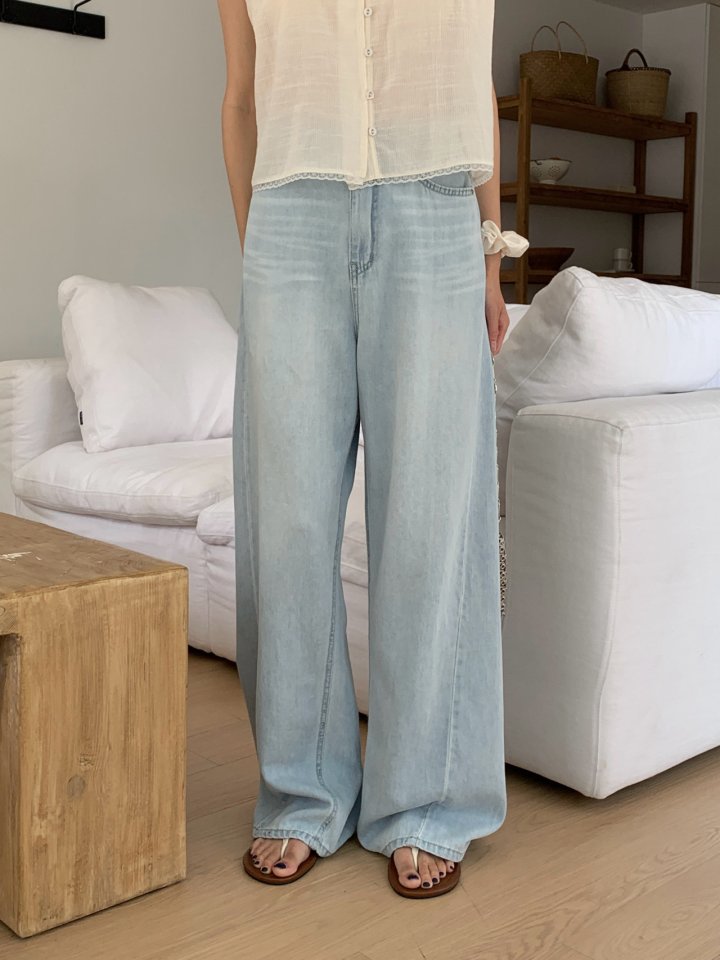 Pomelo - Korean Women Fashion - #vintagekidsstyle - Wide Loose Fit Denim Pants - 2