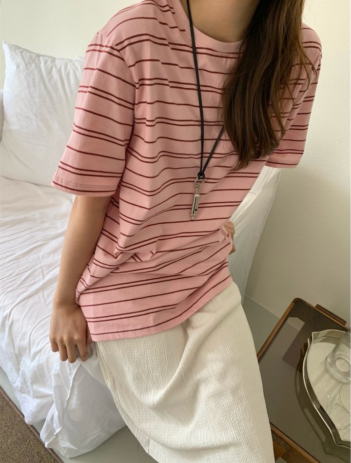 Pomelo - Korean Women Fashion - #vintagekidsstyle - Letter Stripe Tee
