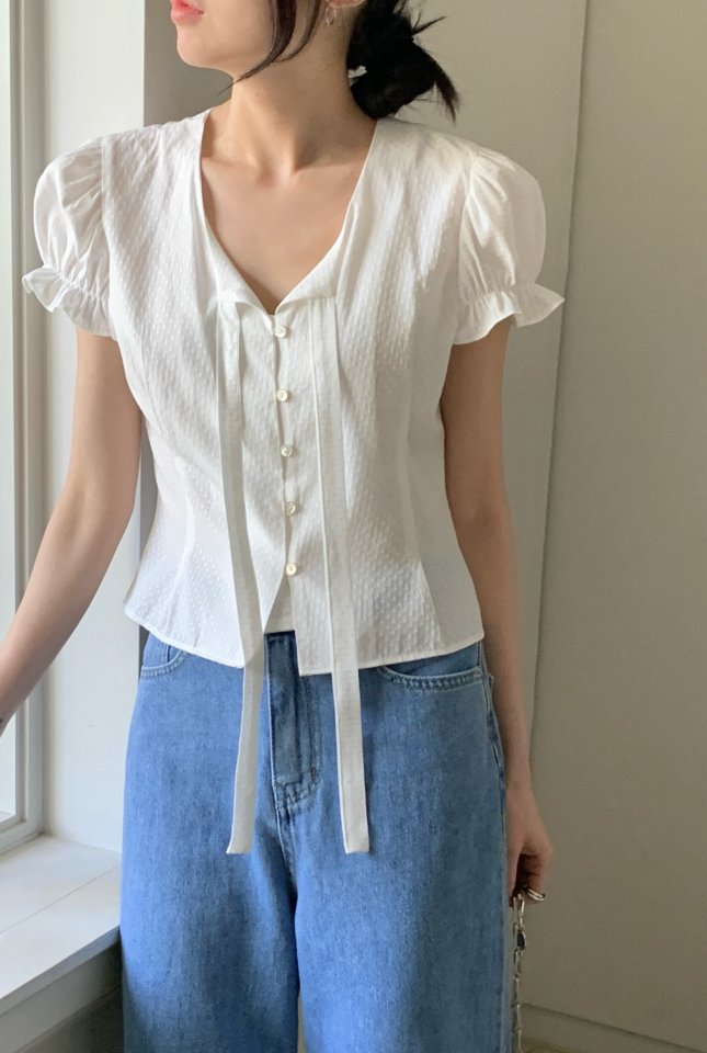 Pomelo - Korean Women Fashion - #womensfashion - Dot Tie Blouse - 3