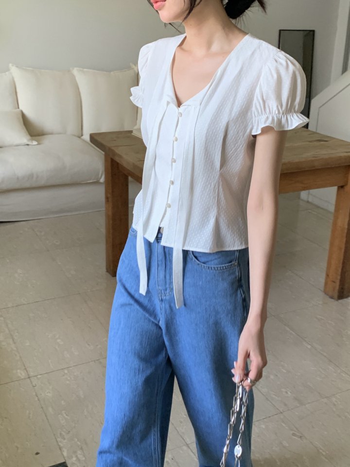 Pomelo - Korean Women Fashion - #womensfashion - Dot Tie Blouse - 5