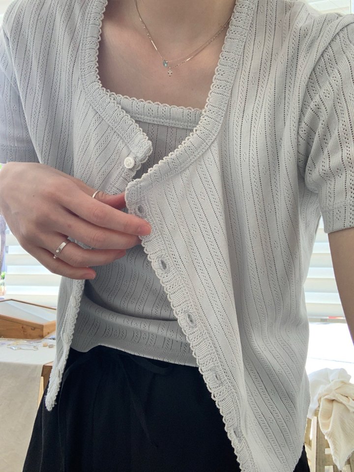 Pomelo - Korean Women Fashion - #womensfashion - Eyelet Set (Cardigan+Sleeveless) - 10