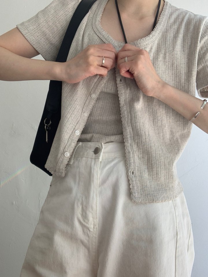 Pomelo - Korean Women Fashion - #momslook - Eyelet Set (Cardigan+Sleeveless) - 4