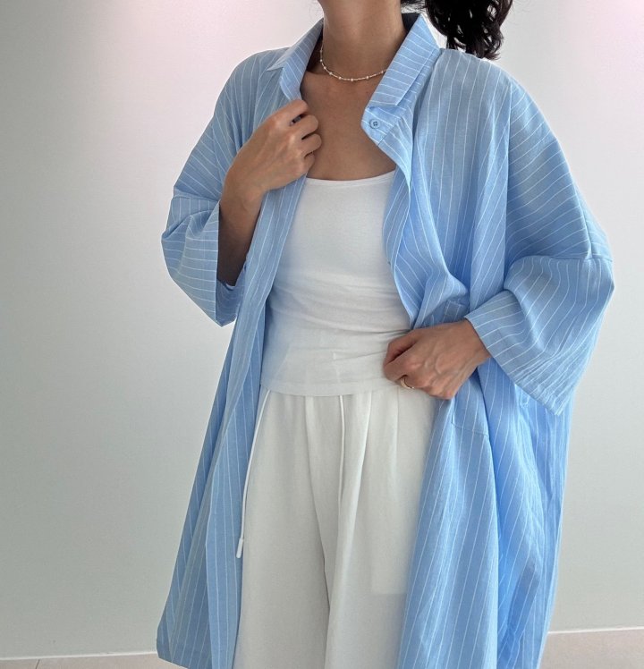 Ripple - Korean Women Fashion - #momslook - Baleen Linen Long Shirt